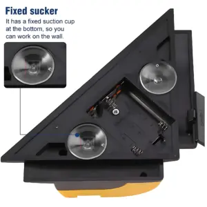 Marcador nivel láser ángulo recto 90 G con autonivelación, en color negro, mostrando su base triangular con tres ventosas fijas para adherencia en superficies verticales.